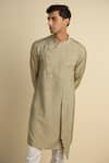 Shop_Philocaly_Green Cotton Plain Kandahar Draped Kurta _at_Aza_Fashions