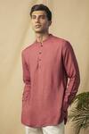 Philocaly_Pink Cotton Plain Roseline Short Kurta For Men_Online_at_Aza_Fashions