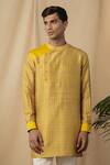 Philocaly_Yellow Silk Marigold Angrakha Kurta_Online_at_Aza_Fashions