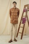 Buy_Philocaly_Brown Silk Embroidered Cross Stitch Zinnia Kurta _at_Aza_Fashions