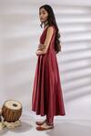Buy_Rashi Jain_Red Chanderi V Neck Embroidered Anarkali And Pant Set _Online_at_Aza_Fashions