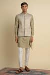 Shop_Philocaly_Green Silk Embroidered Zig Zag Salud Bundi _at_Aza_Fashions