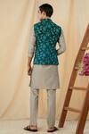 Shop_Philocaly_Blue Raw Silk Cross Stitch Clematis Embroidered Bundi_at_Aza_Fashions