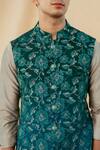 Buy_Philocaly_Blue Raw Silk Cross Stitch Clematis Embroidered Bundi_Online_at_Aza_Fashions