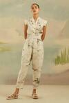 Buy_Cord_Multi Color Pure Linen Modern Toile V Neck Berliner Printed Jumpsuit_Online_at_Aza_Fashions