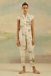 Shop_Cord_Multi Color Pure Linen Modern Toile V Neck Berliner Printed Jumpsuit_Online_at_Aza_Fashions