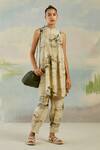 Buy_Cord_Multi Color 100% Pure Linen Printed Modern Toile Round Coastal Kurta And Pant Set _at_Aza_Fashions