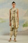 Buy_Cord_Multi Color 100% Pure Linen Printed Modern Toile Round Coastal Kurta And Pant Set _Online_at_Aza_Fashions