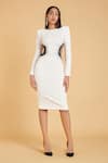 Buy_Siddartha Tytler_White Textured Knit Crystal Gradient Round Embroidered Cutout Dress _at_Aza_Fashions