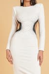 Siddartha Tytler_White Textured Knit Crystal Gradient Round Embroidered Cutout Dress _Online_at_Aza_Fashions