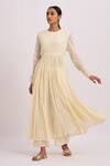 Buy_Dot_White Anarkali Cotton Gauze Round Pleated And Pant Set _at_Aza_Fashions