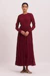 Buy_Dot_Maroon Anarkali Gauze, Pant Round And Set _at_Aza_Fashions