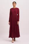 Buy_Dot_Maroon Anarkali Gauze, Pant Round And Set _Online_at_Aza_Fashions