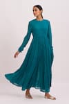 Buy_Dot_Blue Anarkali Gauze, Pant Round Gathered And Set _at_Aza_Fashions