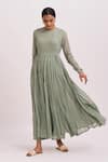 Buy_Dot_Green Anarkali Gauze, Pant Round Gathered And Set _Online_at_Aza_Fashions