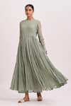 Buy_Dot_Green Anarkali Gauze, Pant Round Gathered And Set _at_Aza_Fashions