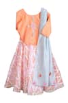 Buy_Mi Dulce An'ya_Peach 100% Organic Cotton Print And Embroidery Handwoven Chanderi Lehenga Set _at_Aza_Fashions