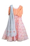 Shop_Mi Dulce An'ya_Peach 100% Organic Cotton Print And Embroidery Handwoven Chanderi Lehenga Set _at_Aza_Fashions