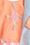 Mi Dulce An'ya_Peach 100% Organic Cotton Print And Embroidery Handwoven Chanderi Lehenga Set _Online_at_Aza_Fashions