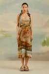 Cord_Brown Cotton Printed Terrain Round Island Dress _Online_at_Aza_Fashions