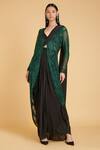 Buy_Siddartha Tytler_Green Pre-pleated Saree With Jacket_at_Aza_Fashions