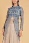 Siddartha Tytler_Blue Tulle Embroidered Floral Round High Low Jacket  _Online_at_Aza_Fashions