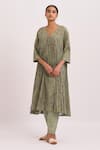 Buy_Dot_Green Anarkali , Pant Silk Butti V Neck Printed And Set _at_Aza_Fashions
