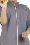 Buy_THREE_Grey Cotton Poplin Plain Band Collar Shirt  _Online_at_Aza_Fashions