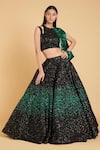 Buy_Siddartha Tytler_Black Crop Top Georgette Embroidered Crystal Gradient Lehenga And Blouse Set _at_Aza_Fashions