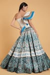 Shop_Siddartha Tytler_White Shimmer Taffeta Printed Floral Asymmetric Lehenga And Quilted Corset Set _at_Aza_Fashions