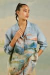 Buy_Cord_Blue Pure Linen Printed Valley Lapel Collar Lounge Shirt And Shorts Set_Online_at_Aza_Fashions