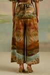 Cord_Brown Twill, Linen Terrain Print V Neck Lisbon Crop Top And Pant Set_at_Aza_Fashions