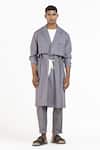 Buy_Three_Grey Poplin Double Layered Jacket And Pant Set_Online_at_Aza_Fashions