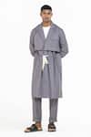 Shop_Three_Grey Poplin Double Layered Jacket And Pant Set_Online_at_Aza_Fashions