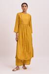 Dot_Yellow Kurta And Pant Cotton Silk, Scarf Chanderi Floral Motifs Embellished Set _Online_at_Aza_Fashions