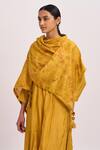 Dot_Yellow Kurta And Pant Cotton Silk, Scarf Chanderi Floral Motifs Embellished Set _at_Aza_Fashions