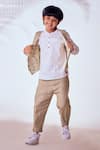 Buy_Little Luxury_Brown Linen Print Checkered Jogger Style Trousers  _at_Aza_Fashions