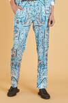 Siddartha Tytler_White Lycra Satin Plant Print Pyjama Pant_Online_at_Aza_Fashions