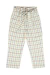 Little Luxury_Blue Cotton Print Checkered Paperbag Pants _Online_at_Aza_Fashions