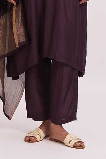 Dot_Purple Dupatta Chanderi, Kurta And Pant Cotton Silk Resham & Flared Sleeve Set _at_Aza_Fashions