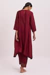 Shop_Dot_Maroon Cotton Silk Resham And Zari Work Round Asymmetric Kurta & Pant Set _at_Aza_Fashions