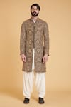 Buy_Siddartha Tytler_Black Matka Silk Geometric Embroidered Sherwani _at_Aza_Fashions