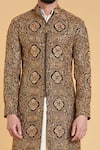 Siddartha Tytler_Black Matka Silk Geometric Embroidered Sherwani _Online_at_Aza_Fashions