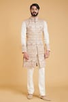 Buy_Siddartha Tytler_White Matka Silk Floral Embroidered Front Zipper Sherwani Set _at_Aza_Fashions