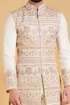 Siddartha Tytler_White Matka Silk Floral Embroidered Front Zipper Sherwani Set _Online_at_Aza_Fashions
