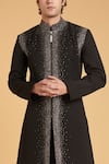 Siddartha Tytler_Black Knit Embroidered Front Zipper Sherwani _Online_at_Aza_Fashions