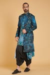 Buy_Siddartha Tytler_Black Organza Printed Plant Achkan And Dhoti Pant Set  _at_Aza_Fashions