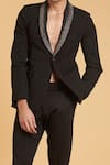 Siddartha Tytler_Black Knit Embroidered Crystal Shawl Lapel Suit  _Online_at_Aza_Fashions