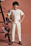 Buy_Little Luxury_Beige Linen Print Checkered T-shirt And Pant Set _at_Aza_Fashions