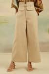 Shop_Cord_Beige Cotton Crinkle Tram Flared Pants _at_Aza_Fashions